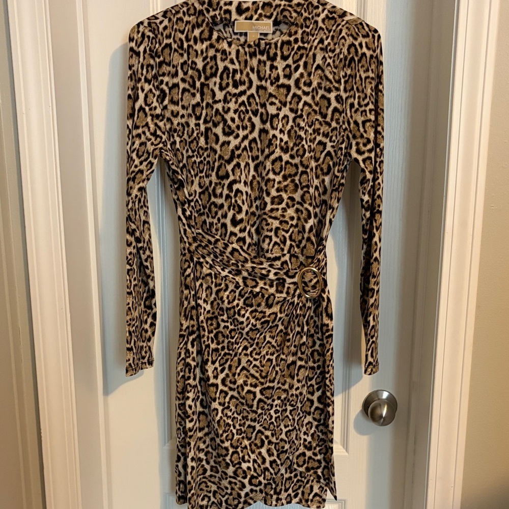 MICHAEL Michael Kors Leopard Print Long Sleeve Wrap Dress - Brown/Tan